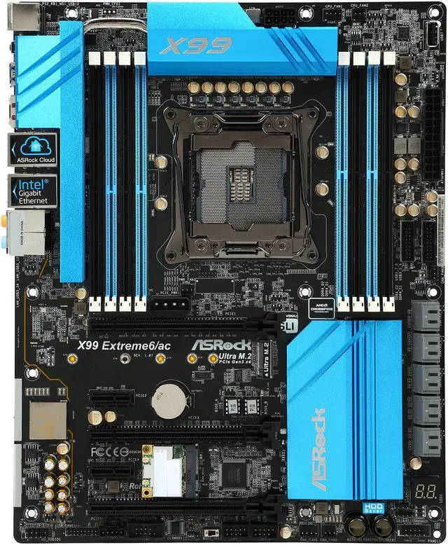 Alt view image 3 of 5 - ASRock X99 Extreme6/ac LGA 2011-v3 Intel X99 USB 3.0 ATX Intel Motherboard
