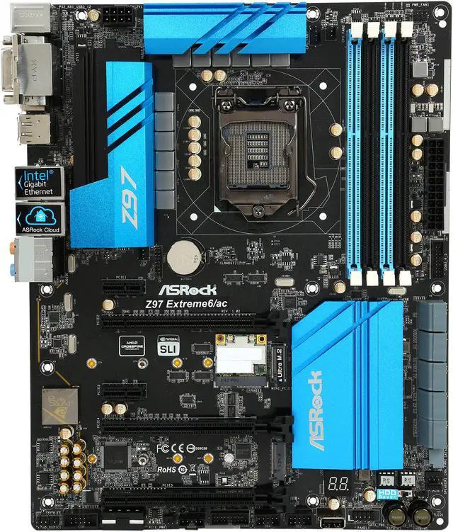 Alt view image 3 of 5 - ASRock Z97 Extreme6/ac LGA 1150 Intel Z97 HDMI USB 3.0 ATX Intel Motherboard