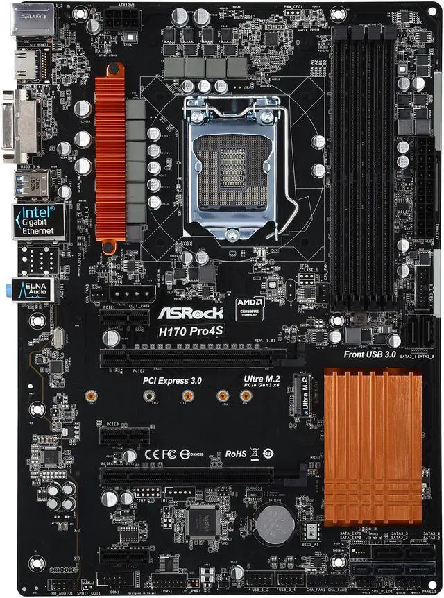Alt view image 5 of 7 - ASRock H170 Pro4S LGA 1151 Intel H170 HDMI USB 3.0 ATX Intel Motherboard