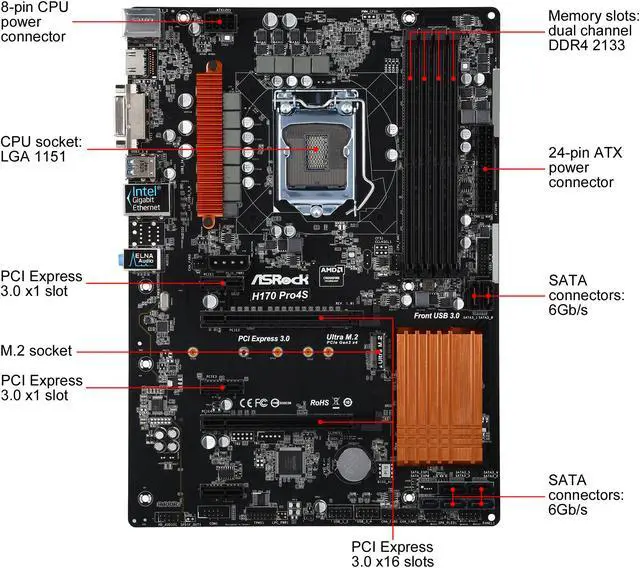 Alt view image 6 of 7 - ASRock H170 Pro4S LGA 1151 Intel H170 HDMI USB 3.0 ATX Intel Motherboard