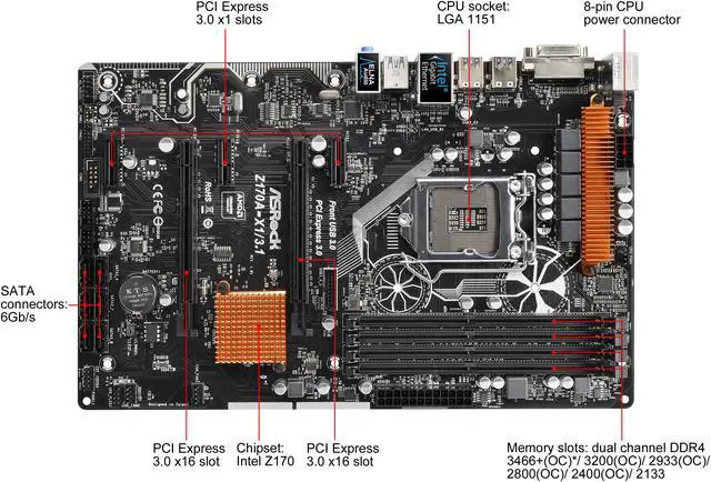 Alt view image 4 of 7 - ASRock Z170A-X1/3.1 LGA 1151 Intel Z170 USB 3.1 ATX Intel Motherboard