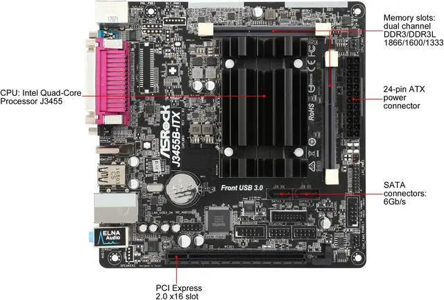 Alt view image 3 of 5 - ASRock J3455B-ITX Intel Quad-Core Processor J3455 (up to 2.3 GHz) Mini ITX Motherboard / CPU Combo