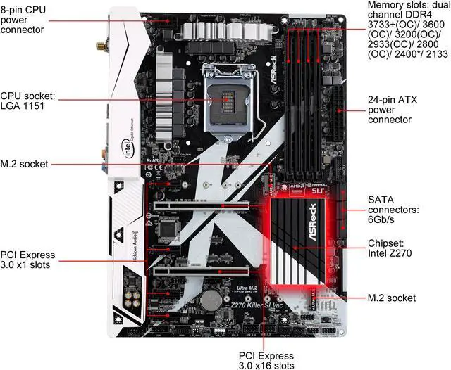 Alt view image 2 of 10 - ASRock Z270 KILLER SLI/AC LGA 1151 Intel Z270 HDMI USB 3.1 ATX Motherboards - Intel