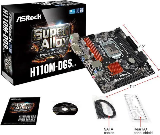 Alt view image 9 of 10 - ASRock H110M-DGS R3.0 LGA 1151 Intel H110 USB 3.0 Micro ATX Motherboards - Intel