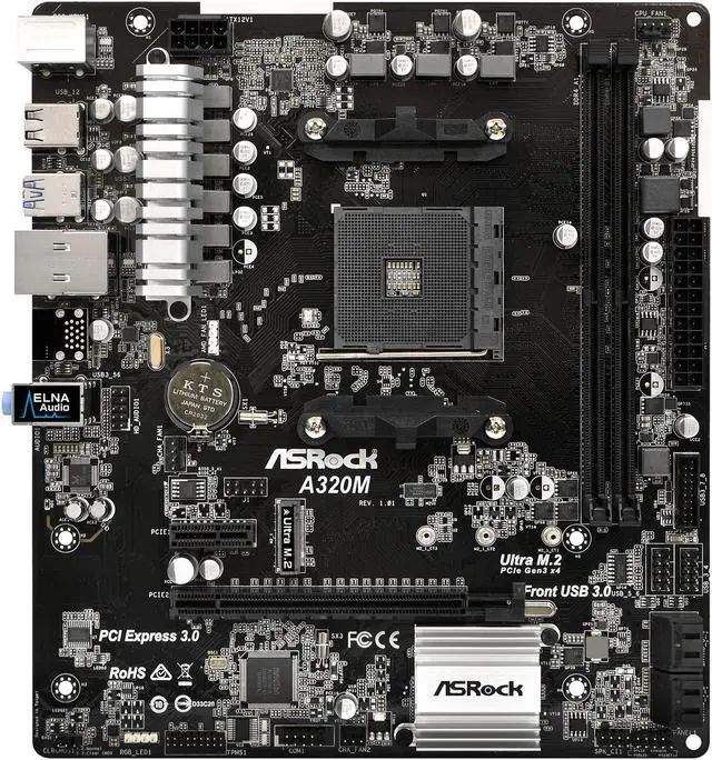 Alt view image 2 of 7 - ASRock A320M AM4 AMD Promontory A320 USB 3.0 Micro ATX AMD Motherboard