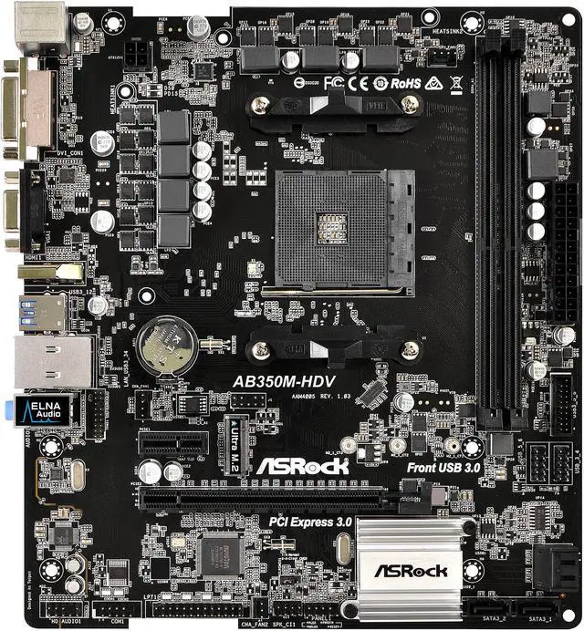 Alt view image 2 of 7 - ASRock AB350M-HDV AM4 AMD Promontory B350 USB 3.1 HDMI Micro ATX AMD Motherboard