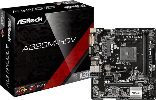 Alt view image 7 of 7 - ASRock A320M-HDV AM4 AMD Promontory A320 USB 3.1 HDMI Micro ATX AMD Motherboard