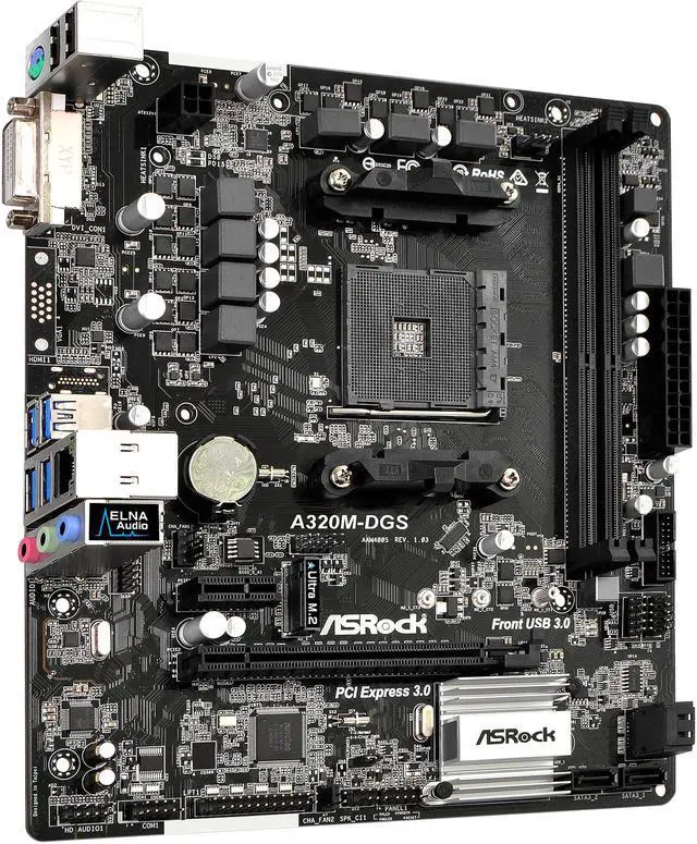 Alt view image 3 of 7 - ASRock A320M-DGS AM4 AMD Promontory A320 USB 3.1 Micro ATX Motherboards - AMD