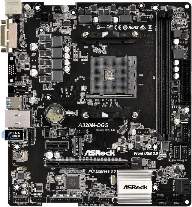 Alt view image 2 of 7 - ASRock A320M-DGS AM4 AMD Promontory A320 USB 3.1 Micro ATX Motherboards - AMD
