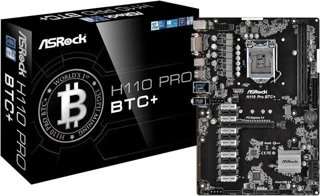 Alt view image 10 of 10 - ASRock H110 Pro BTC+ LGA 1151 Intel H110 SATA 6Gb/s ATX Intel for Cryptocurrency Mining (BTC) Motherboard