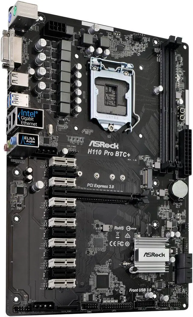 Alt view image 6 of 10 - ASRock H110 Pro BTC+ LGA 1151 Intel H110 SATA 6Gb/s ATX Intel for Cryptocurrency Mining (BTC) Motherboard