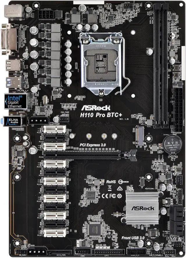 Alt view image 4 of 10 - ASRock H110 Pro BTC+ LGA 1151 Intel H110 SATA 6Gb/s ATX Intel for Cryptocurrency Mining (BTC) Motherboard