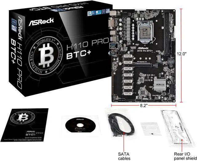 Alt view image 9 of 10 - ASRock H110 Pro BTC+ LGA 1151 Intel H110 SATA 6Gb/s ATX Intel for Cryptocurrency Mining (BTC) Motherboard