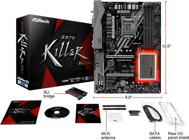 Alt view image 10 of 11 - ASRock Z370 Killer SLI/ac LGA 1151 (300 Series) Intel Z370 HDMI USB 3.1 ATX Intel Motherboard