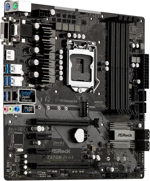 Alt view image 4 of 10 - ASRock Z370M Pro4 LGA 1151 (300 Series) Intel Z370 HDMI USB 3.1 Micro ATX Intel Motherboard