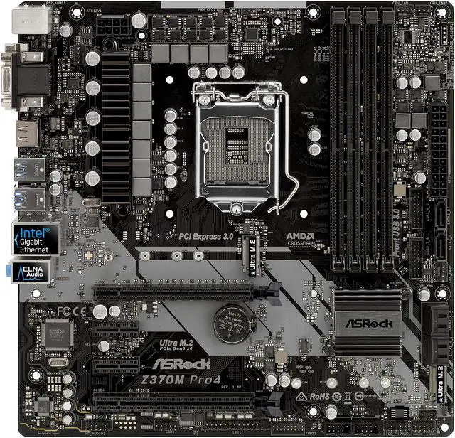 Alt view image 2 of 10 - ASRock Z370M Pro4 LGA 1151 (300 Series) Intel Z370 HDMI USB 3.1 Micro ATX Intel Motherboard