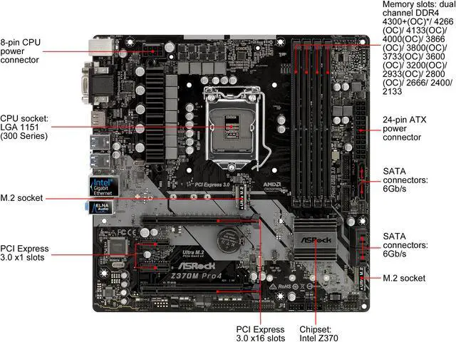 Alt view image 3 of 10 - ASRock Z370M Pro4 LGA 1151 (300 Series) Intel Z370 HDMI USB 3.1 Micro ATX Intel Motherboard
