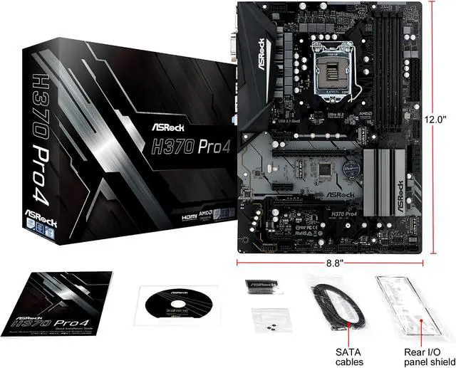 Alt view image 9 of 10 - ASRock H370 Pro4 LGA 1151 (300 Series) Intel H370 ATX Intel Motherboard