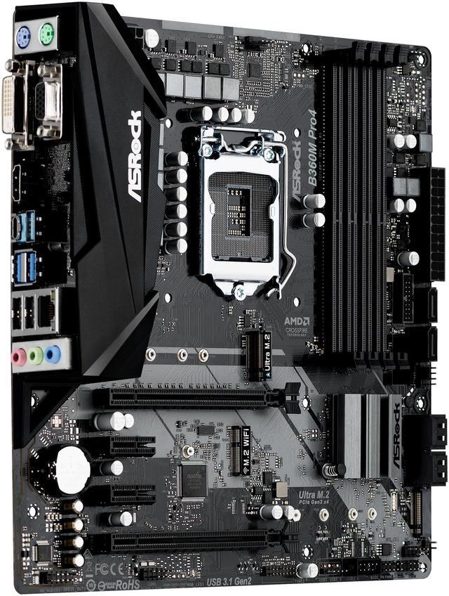 Alt view image 3 of 7 - ASRock B360M Pro4 LGA 1151 (300 Series) Intel B360 Micro ATX Intel Motherboard