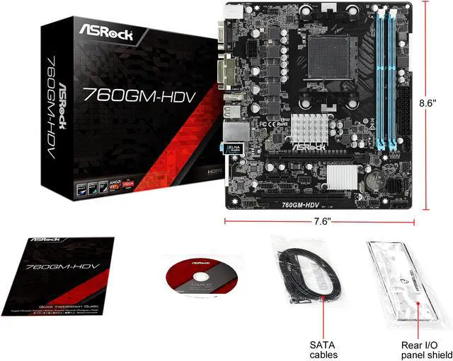 Alt view image 9 of 10 - ASRock 760GM-HDV AM3+/AM3 AMD 760G HDMI Micro ATX AMD Motherboard