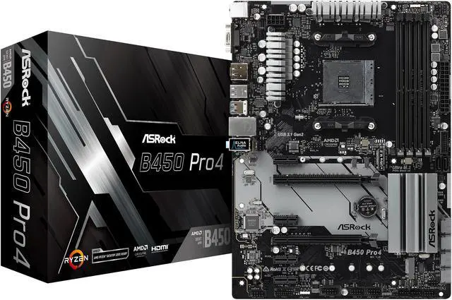 Alt view image 10 of 10 - ASRock B450 PRO4 AM4 AMD Promontory B450 ATX AMD Motherboard