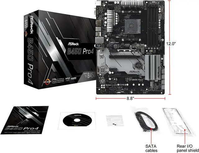 Alt view image 9 of 10 - ASRock B450 PRO4 AM4 AMD Promontory B450 ATX AMD Motherboard