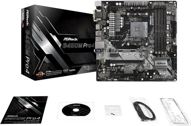 Alt view image 8 of 10 - ASRock B450M PRO4 AM4 AMD Promontory B450 Micro ATX AMD Motherboard