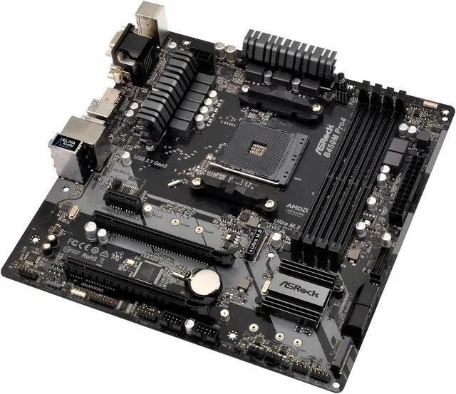 Alt view image 4 of 10 - ASRock B450M PRO4 AM4 AMD Promontory B450 Micro ATX AMD Motherboard