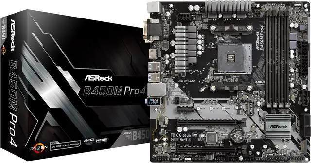 Alt view image 10 of 10 - ASRock B450M PRO4 AM4 AMD Promontory B450 Micro ATX AMD Motherboard