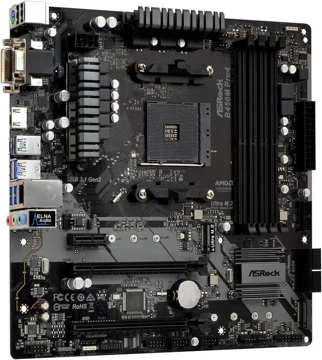 Alt view image 3 of 10 - ASRock B450M PRO4 AM4 AMD Promontory B450 Micro ATX AMD Motherboard
