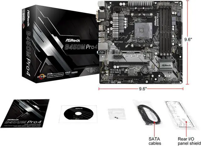 Alt view image 9 of 10 - ASRock B450M PRO4 AM4 AMD Promontory B450 Micro ATX AMD Motherboard