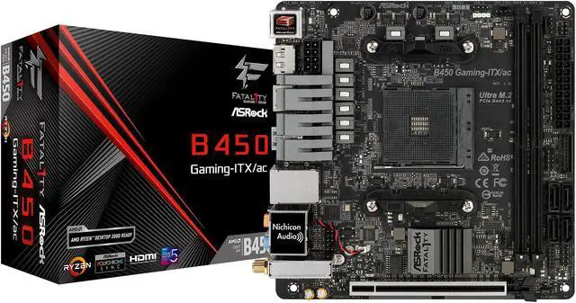 Alt view image 9 of 9 - ASRock Fatal1ty B450 GAMING-ITX/AC AM4 AMD Promontory B450 Mini ITX AMD Motherboard