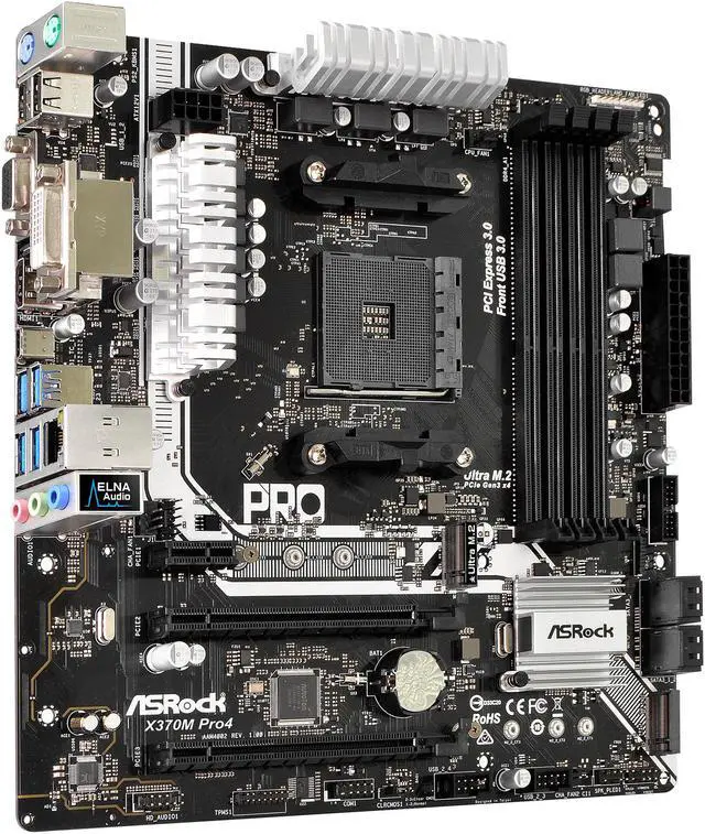 Alt view image 2 of 7 - ASRock X370M PRO4 AM4 AMD Promontory X370 USB 3.1 HDMI Micro ATX AMD Motherboard