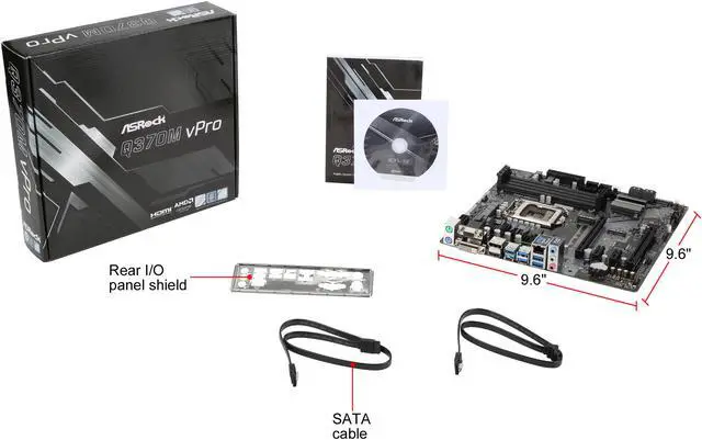 Alt view image 6 of 6 - ASRock Q370M VPRO LGA 1151 (300 Series) Intel Q370 HDMI USB 3.1 Micro ATX Intel Motherboard