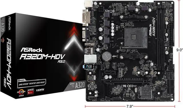 Alt view image 8 of 8 - ASRock A320M-HDV R3.0 AM4 AMD Promontory A320 USB 3.1 HDMI Micro ATX AMD Motherboard