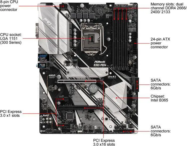 Alt view image 2 of 8 - ASRock B365 Pro4 LGA 1151 (300 Series) Intel B365 ATX Intel Motherboard