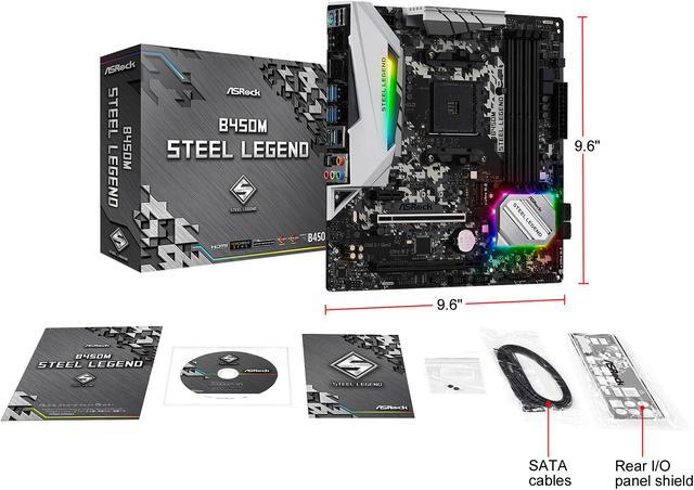 Alt view image 7 of 8 - ASRock B450M Steel Legend AM4 AMD Promontory B450 Micro ATX AMD Motherboard