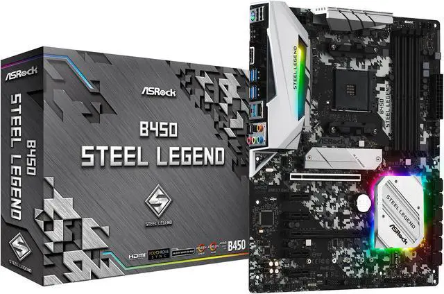 Alt view image 8 of 8 - ASRock B450 Steel Legend AM4 AMD Promontory B450 ATX AMD Motherboard