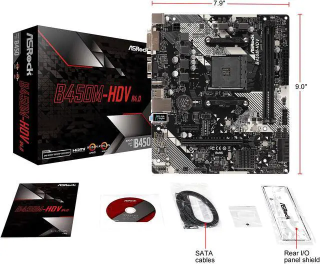 Alt view image 7 of 8 - ASRock B450M-HDV R4.0 AM4 AMD Promontory B450 Micro ATX AMD Motherboard
