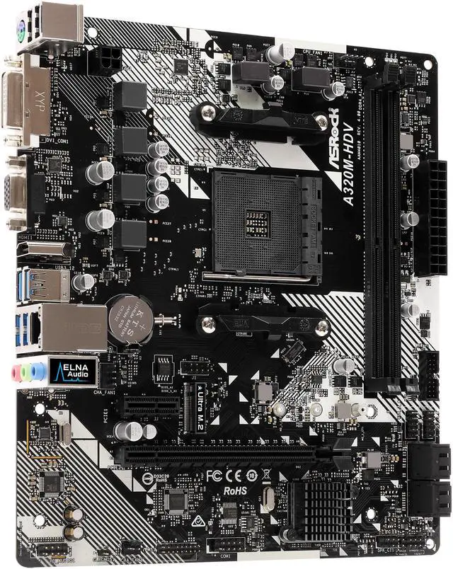 Alt view image 3 of 7 - ASRock A320M-HDV R4.0 AM4 AMD Promontory A320 Micro ATX AMD Motherboard