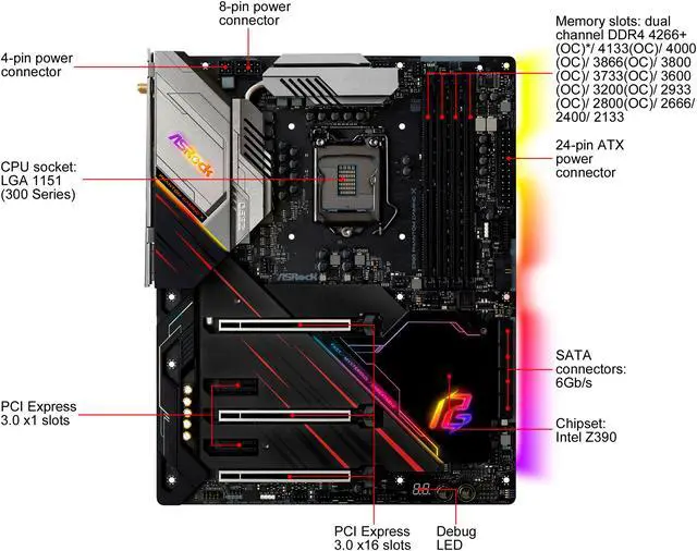 Alt view image 8 of 10 - ASRock Z390 PHANTOM GAMING X LGA 1151 (300 Series) Intel Z390 ATX Intel Motherboard