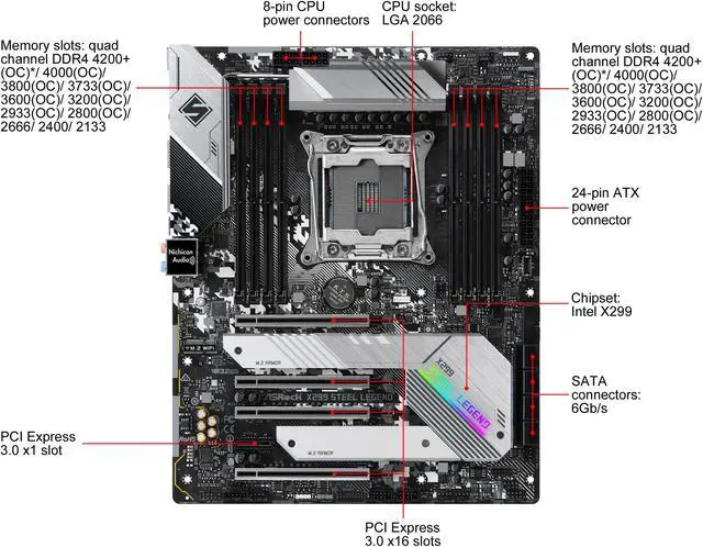Alt view image 7 of 9 - ASRock X299 STEEL LEGEND LGA 2066 Intel X299 ATX Intel Motherboard