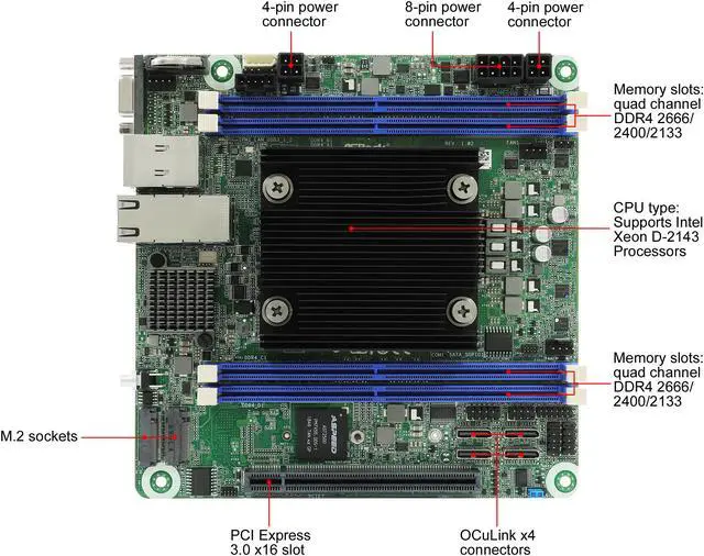 Alt view image 2 of 8 - AsRock Rack D2143D4I2-2T Mini-ITX Server Motherboard Intel Xeon D-2100 Series 8 core SOC