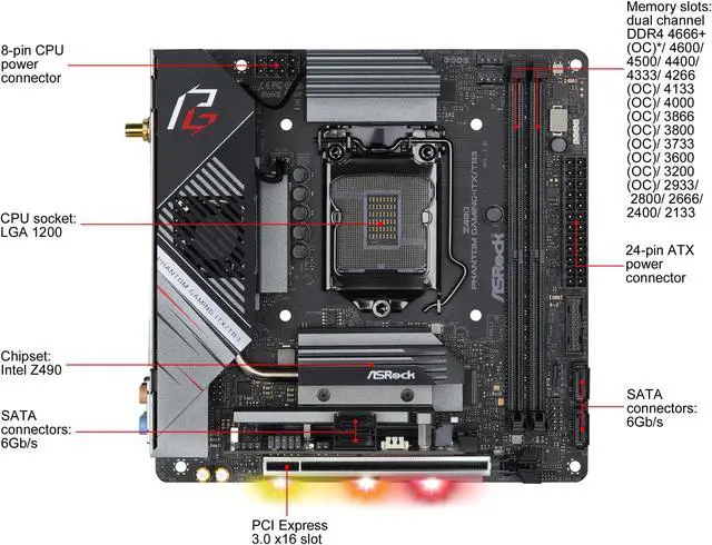 Alt view image 2 of 10 - ASRock Z490 Phantom Gaming-ITX/TB3 LGA 1200 Intel Z490 Mini ITX Intel Motherboard
