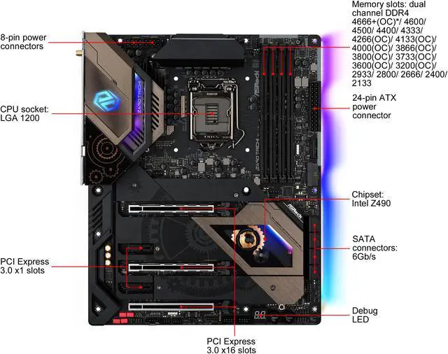 Alt view image 2 of 8 - ASRock Z490 Taichi LGA 1200 Intel Z490 ATX Intel Motherboard