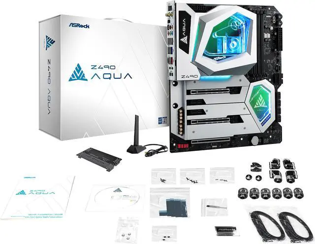 Alt view image 9 of 10 - ASRock Z490 AQUA LGA 1200 Intel Z490 Extended ATX Intel Motherboard