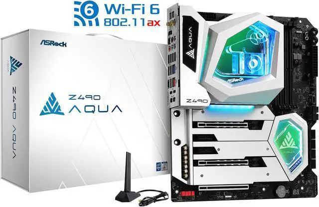 Alt view image 8 of 10 - ASRock Z490 AQUA LGA 1200 Intel Z490 Extended ATX Intel Motherboard