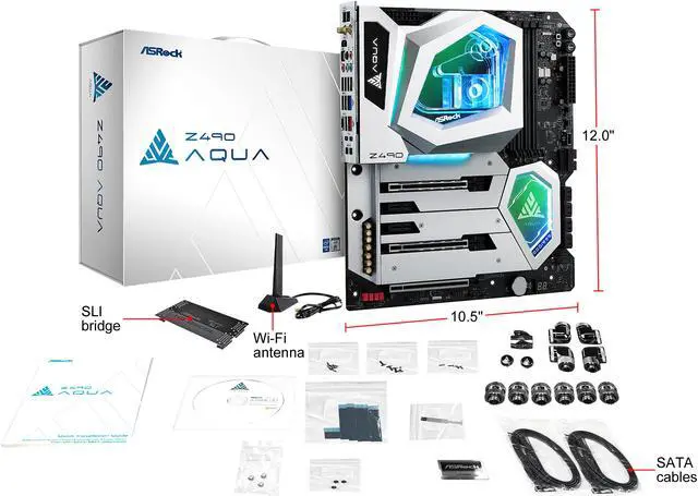Alt view image 10 of 10 - ASRock Z490 AQUA LGA 1200 Intel Z490 Extended ATX Intel Motherboard