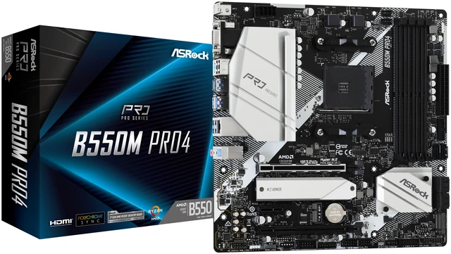 Main image of ASRock B550M PRO4 Micro ATX AMD B550 AM4 Motherboard with DDR4 4733 MHz, PCIe 4.0, M.2 and USB 3.2