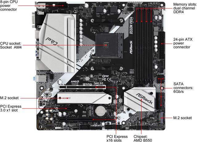 ASRock B550M PRO4 AM4 AMD B550 SATA 6Gb/s Micro ATX AMD Motherboard  4710483931598